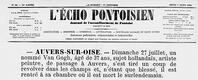 L'Echo Pontoisien annon?ant le d?c?s de Vincent van Gogh, le 7 ao?t 1890 [AKG110392568]