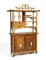 BAMBOO ETAGERE MADE OF BAMBOO, ROSEWOOD, LACQUER, PAPER, MOTHER-OF-PEARL AND IVORY. [AKG110392719]