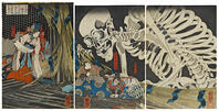 Woodblock Triptych: The giant skeleton appears in front of Mitsukuni [AKG110392727]