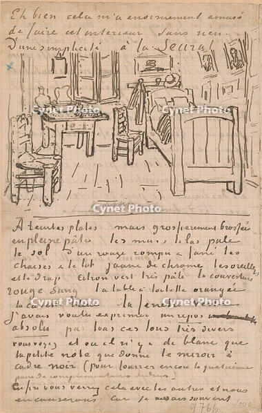 Autograph letter : to Paul Gauguin, with a sketch of "Bedroom at Arles", 1888 Oct. 17. [AKG110392556]