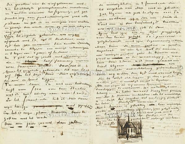 Lettre de Vincent van Gogh ? Theo van Gogh avec un croquis de l'?glise r?form?e de Nuenen, 1884 [AKG110392560]
