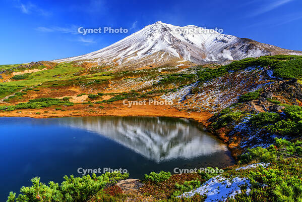 秋色と冠雪の大雪山旭岳 [MHI110004935]