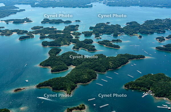 英虞湾(志摩町和具,間﨑島周辺より島々の風景)養殖いかだのある風景 [THN110007874]