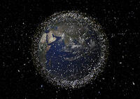 Space junk...This European Space Agency handout graphic shows the large numbers of satellites and other space debirs surrounding the Earth. Eighty percent of all catalogued objects are in low-Earth orbit (LEO), which extends to 2000 km above the Earth's s [PST110004140]