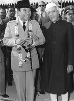 Photograph of Dr. Ahmed Sukarno (1901-1970) The first President of Indonesia with Pandit Nehru (1889-1964) Prime Minister of India at the Non-Aligned Conference. Dated 1955 [PST110004245]