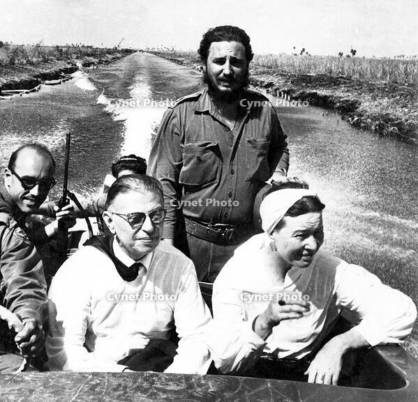 Cuba / France: Jean-Paul Sartre and Simone de Beauvoir on a boat trip with Fidel Castro during their visit to Cuba in 1960 [PST110004285]