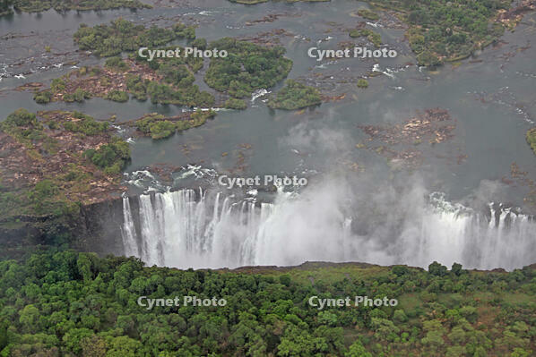 Aerial view of Victoria Falls from the Zimbabwean side, Zambezi River, Zimbabwe/Zambia border. [PST110004320]