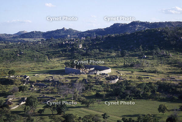 Aerial view over Great Zimbabwe Ruins. [PST110004336]