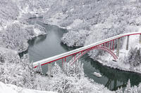 雪の庄川峡　庄川峡遊覧船と利賀大橋と長崎大橋 [MOP110104364]