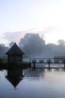 England, Hampshire, River Test at Leckford with Sunrise [STV110083978]