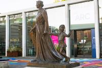 England, Hampshire, Winchester, Licoricia of Winchester and her Son Asher Statue by Ian Rank-Boadley Sculpture [STV110084041]
