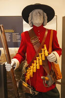 England, Hampshire, Winchester, MOD Worthy Down, The Royal Logistic Corps Military Museum, Exhibit of a New Model Army Soldier during The English Civil War (1642-1651) [STV110084061]