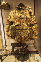 England, Hampshire, Winchester, MOD Worthy Down, The Royal Logistic Corps Military Museum, Exhibit of British Army Combat Smock and Weapons dated 1958 [STV110084063]