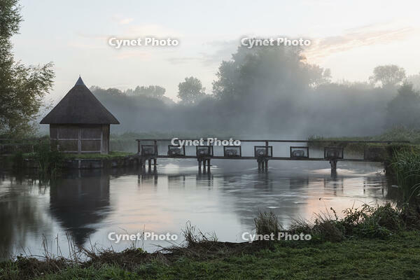 England, Hampshire, River Test at Leckford with Sunrise [STV110083977]