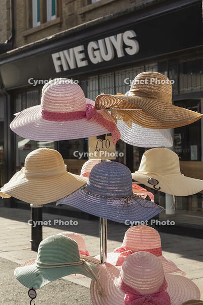 England, Hampshire, Winchester, Street Market Stall display Women's Summer Hats [STV110083991]