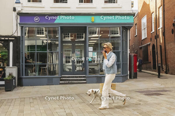 England, Hampshire, Winchester, The High Street, Street Scene with Woman passing by [STV110084004]