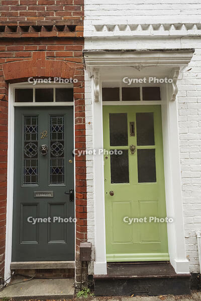 England, Hampshire, Winchester, Colourful Doorways in Historic Colebrook Street [STV110084021]
