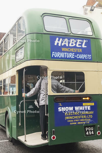 England, Hampshire, Winchester, Vintage Bus Festival, Vintage Doubledecker Green Bus [STV110084048]