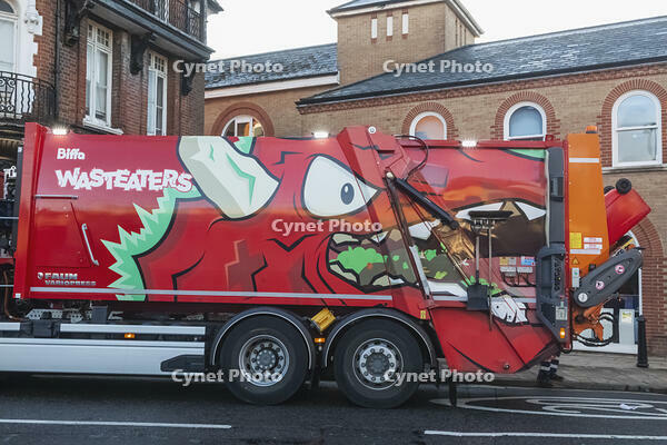 England, Hampshire, Winchester, Colourful Rubbish Collection Truck [STV110084070]