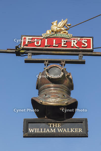 England, Hampshire, Winchester, The William Walker Pub Sign with Divers Helmet [STV110084072]