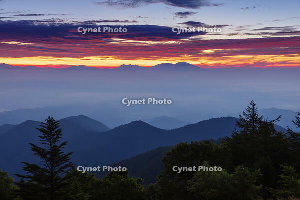 道の駅美ヶ原の展望台より雲海と朝焼け [KNO110022738]