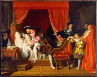 JEAN AUGUSTE DOMINIQUE INGRES. Francis I Receives the Last Breaths of Leonardo da Vinci. Credit: Album / Fine Art Images [ABM112345694]