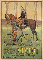 Cycles Peugeot Valentigney ? Doubs.  Lithographic poster printed by: Lemercier, Paris.  Artist: Ernest John Alexis Vulliemin (Swiss, 1862 ? 1902).  Dated: c. 1900. Credit: Album / The Pierce Archive [ABM112346180]