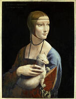 LEONARDO DA VINCI. Lady with an ermine-probably Cecilia Gallerani, mistress of Lodovico Moro Sforza (1451-1598), with whom she had two sons. Painted around 1490. Oil on walnut, 54,8 x 40,3 cm. Credit: Erich Lessing / Album [ABM112350193]