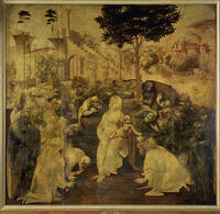 LEONARDO DA VINCI. Adoration of the Magi, unfinished. Undercoat of paint on wood (1482) 243 x 246 cm Inv. 1594. Credit: Erich Lessing / Album [ABM112350194]