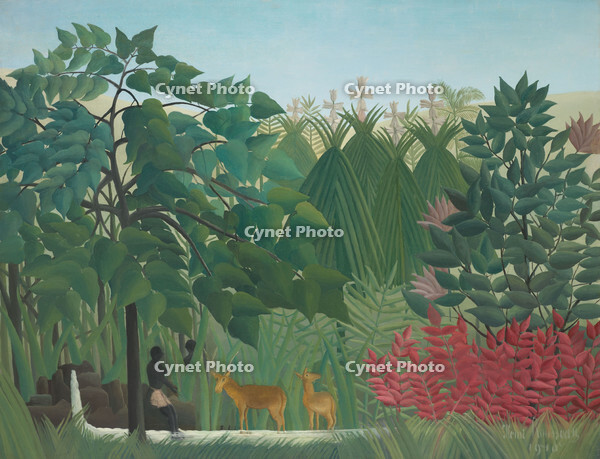 The Waterfall. Date/Period: 1910. Painting. Oil on canvas Oil on canvas. Height: 1,162 mm (45.74 in); Width: 1,502 mm (59.13 in). Author: Henri Rousseau. [ABM110569678]