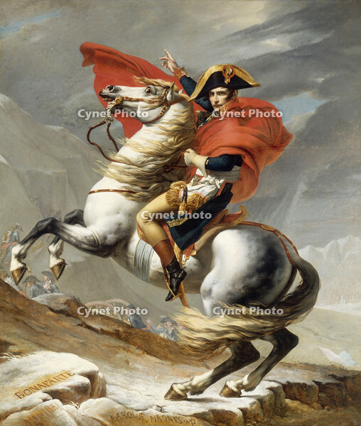 Napoleon Crossing the Alps. Date/Period: 1802. Painting. Oil on canvas. Height: 273 cm (107.4 in); Width: 234 cm (92.1 in). Author: JACQUES LOUIS DAVID. Jýrýme-Martin Langlois. [ABM110570494]