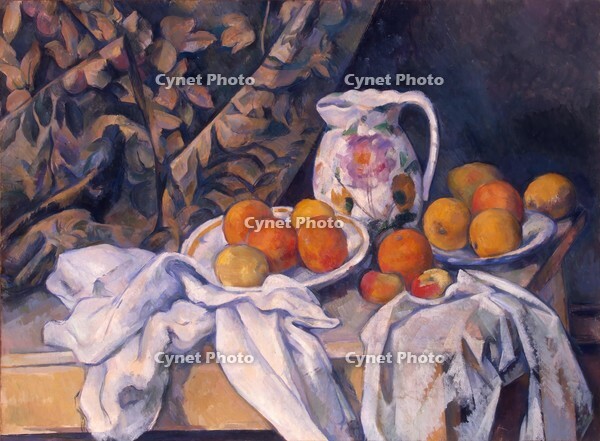 'Still Life with a Curtain'. France, Circa 1895. Dimensions: 55x74,5 cm. Museum: State Hermitage, St. Petersburg. Author: PAUL CEZANNE. [ABM110695449]