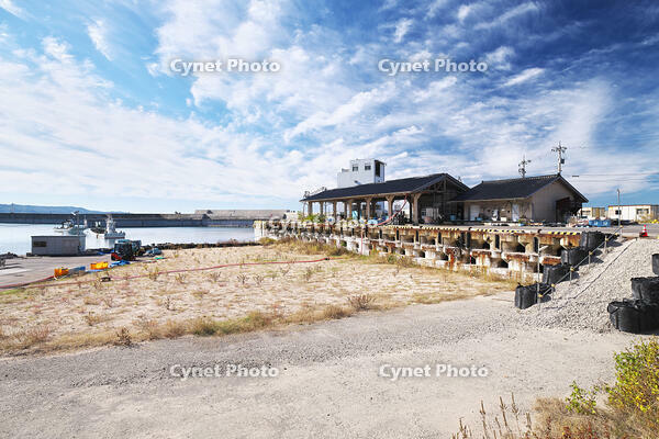 仮復旧した鹿磯漁港 [TMA110070833]