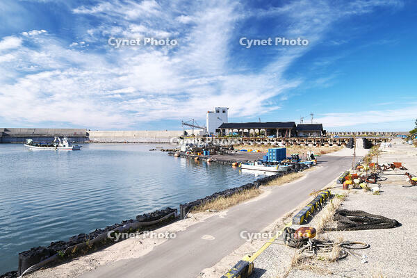 仮復旧した鹿磯漁港 [TMA110070836]