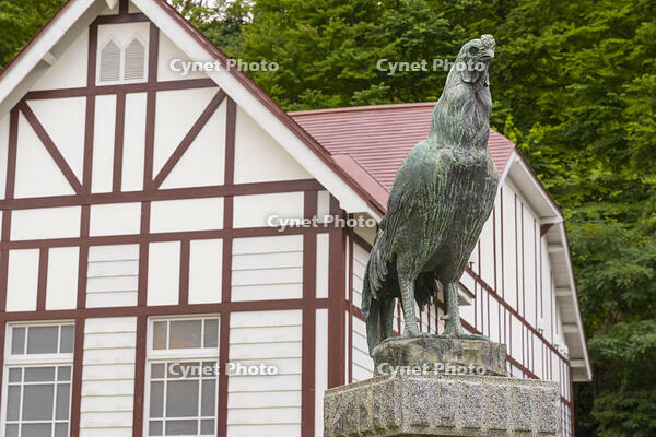 鹿角市歴史民俗資料館（旧鹿角郡公会堂）　声良鶏の銅像 [OKE110020696]