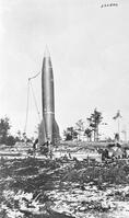 This is a copy of a photo found in the possession of a German prisoner, which is believed to be a V-2 guided Missile on a launching pad somewhere in German territory. US Seventh Army, ETO. 4/13/45.  [TPG110085105]