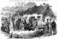 Potato Famine: Irish peasant family unable to pay rent because of failure of potato crop due to Potato Blight (Phytophthora infestans), evicted from their tumbledown cottage. [TPG110085174]