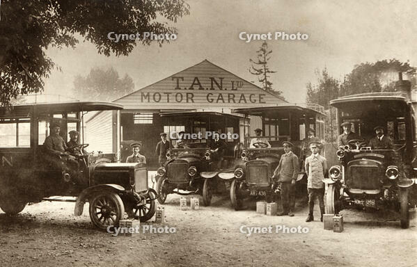 Four Model T Ford cars in the forecourt of the T.A.N. Motor Garage [TPG110085304]