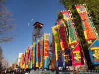 のぼり旗が並ぶ両国国技館　東京都 [YOS110002331]