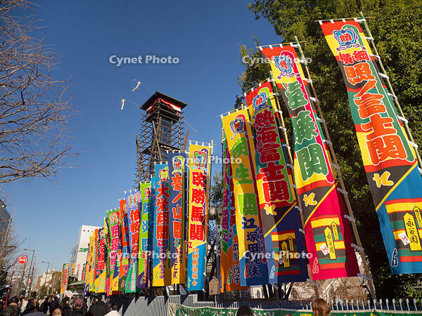 のぼり旗が並ぶ両国国技館　東京都 [YOS110002331]