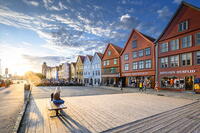 Bergen, Hordaland, Norway. Wooden houses of Bryggen, UNESCO site, former counter of the Hanseatic League. [AWL110001699]