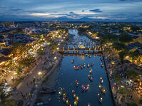 Aerial view of boats on the Thu Bon River at dusk, Hoi An, Central Vietnam [AWL110001755]