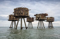 The towers of the Red Sands Fort â€' part of the decommissioned Maunsell Forts, the armed towers built in the Thames estuary to protect the Kent coast during the Second World War, near Whitstable, Kent, England [AWL110001767]