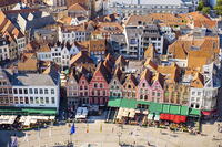 Belgium, West Flanders (Vlaanderen), Bruges (Brugge). High-angle view of Bruges, Markt square, view from the Belfort belltower. [AWL110001900]