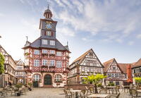 Old town hall and historic half-timbered houses on the market square of Heppenheim, southern Hesse, Hesse, Germany [AWL110001924]