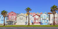 Brightly painted beach homes, Costa Nova do Prado, Aveiro, Portugal [AWL110001964]