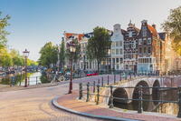 View of the typical house in Amsterdam at sunrise, Holland/Netherlands [AWL110002036]