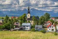 Scenic view of the village with Tatra mountains in the background, Sunava, Presov, Slovakia [AWL110002052]