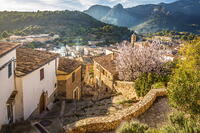 View over the old town of Bunyola to the Serra de Tramuntana mountains, Mallorca, Balearic Islands, Spain [AWL110002054]