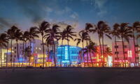 Ocean Drive Art Deco District, illuminated with iconic Neon Colors South Beach, Miami Beach, Florida, USA [AWL110002069]